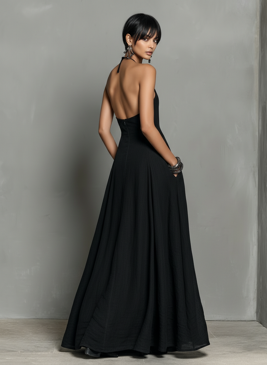 Women's Minimalist Sleeveless Maxi Dress in Linen Blend - Elena Harper