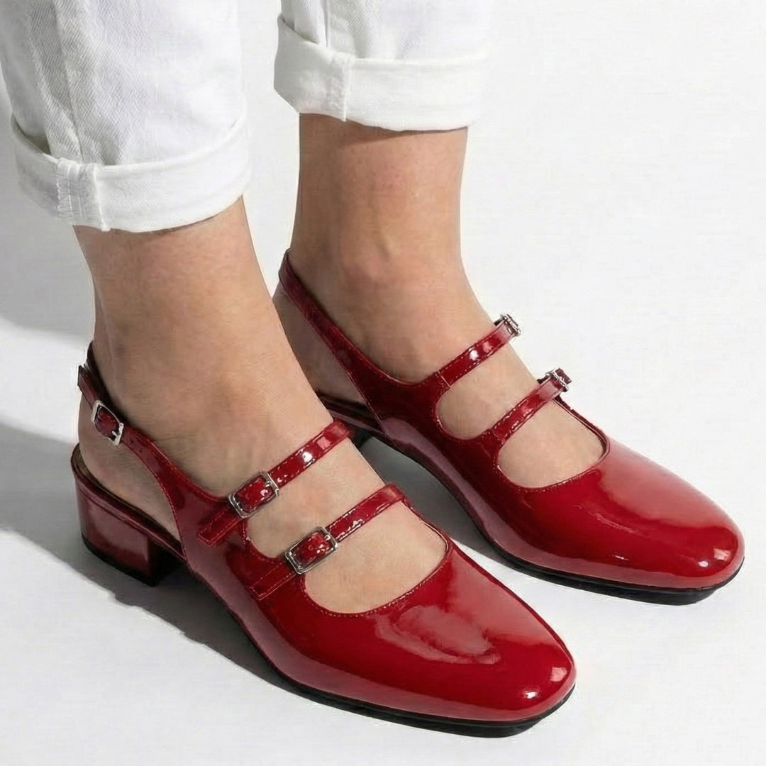 Women's Square Toe Mary Jane Heels with Double Straps
