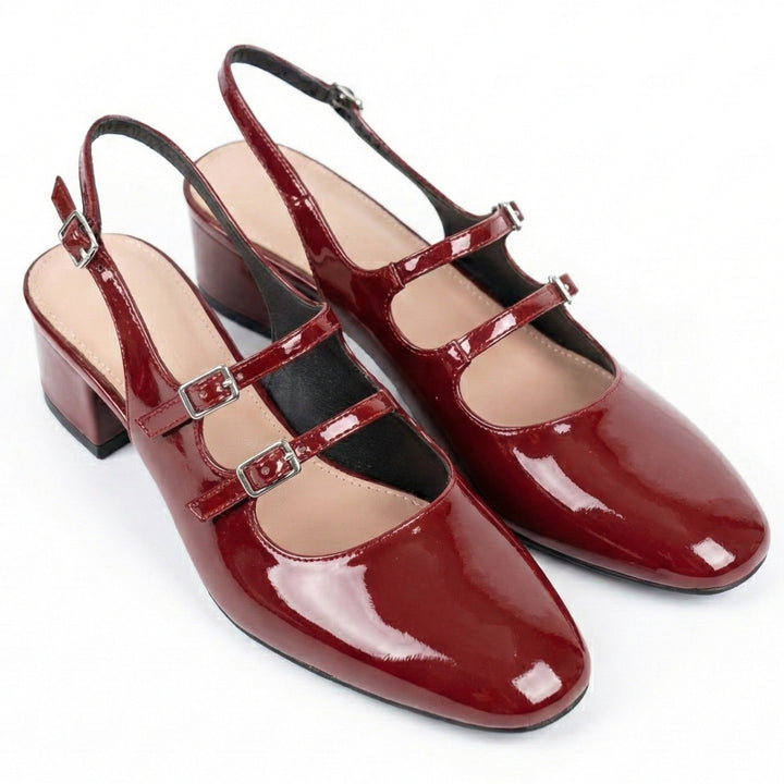 Women's Square Toe Mary Jane Heels with Double Straps