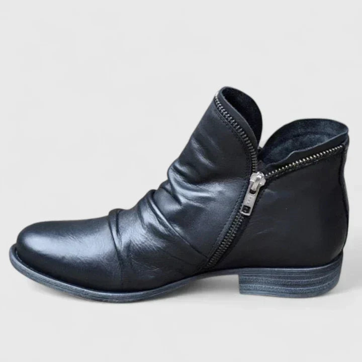 Women's Ruched Ankle Boots with Front Zip