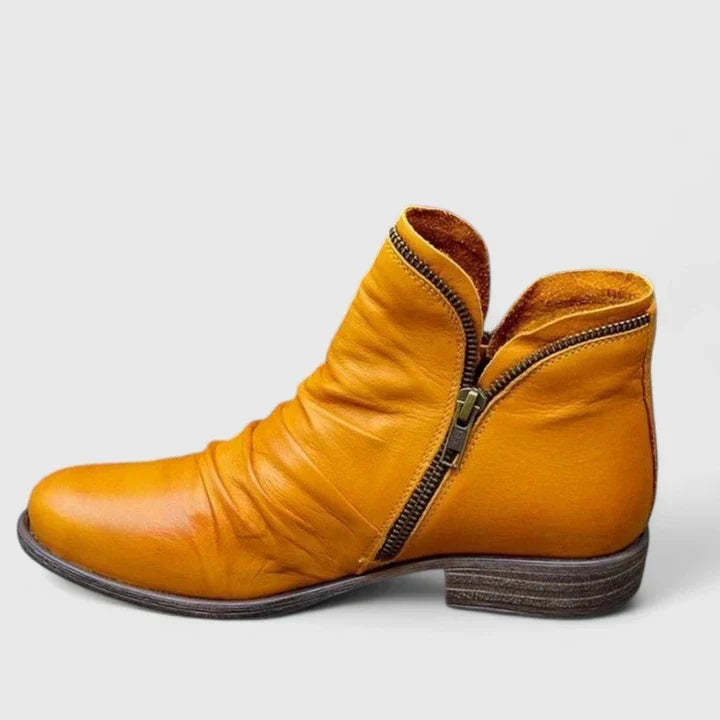 Women's Ruched Ankle Boots with Front Zip