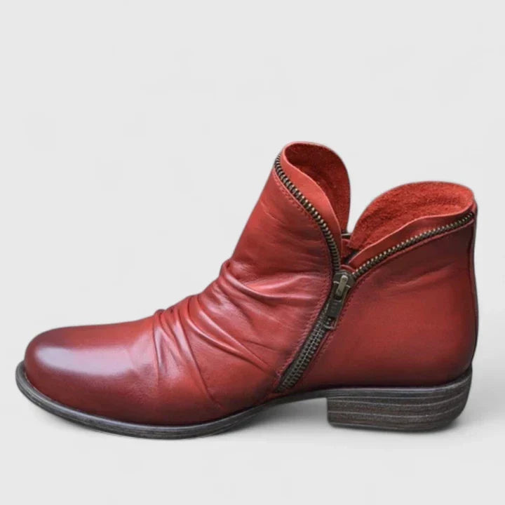 Women's Ruched Ankle Boots with Front Zip
