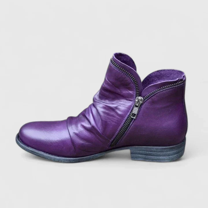 Women's Ruched Ankle Boots with Front Zip