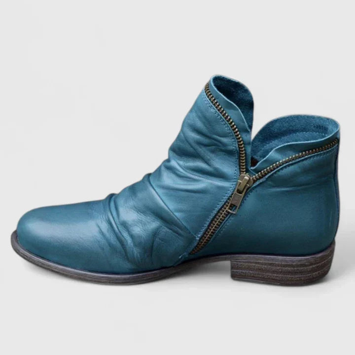 Women's Ruched Ankle Boots with Front Zip