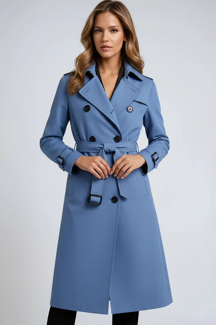 Long Women's Trench Coat with Double Button Closure