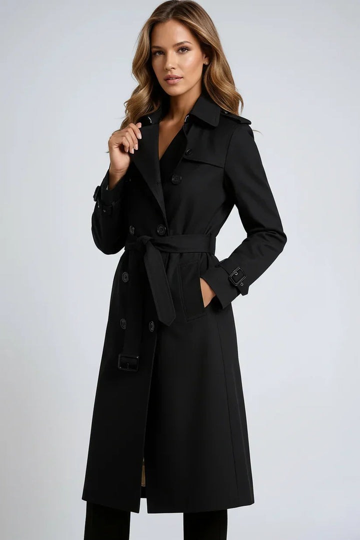 Long Women's Trench Coat with Double Button Closure