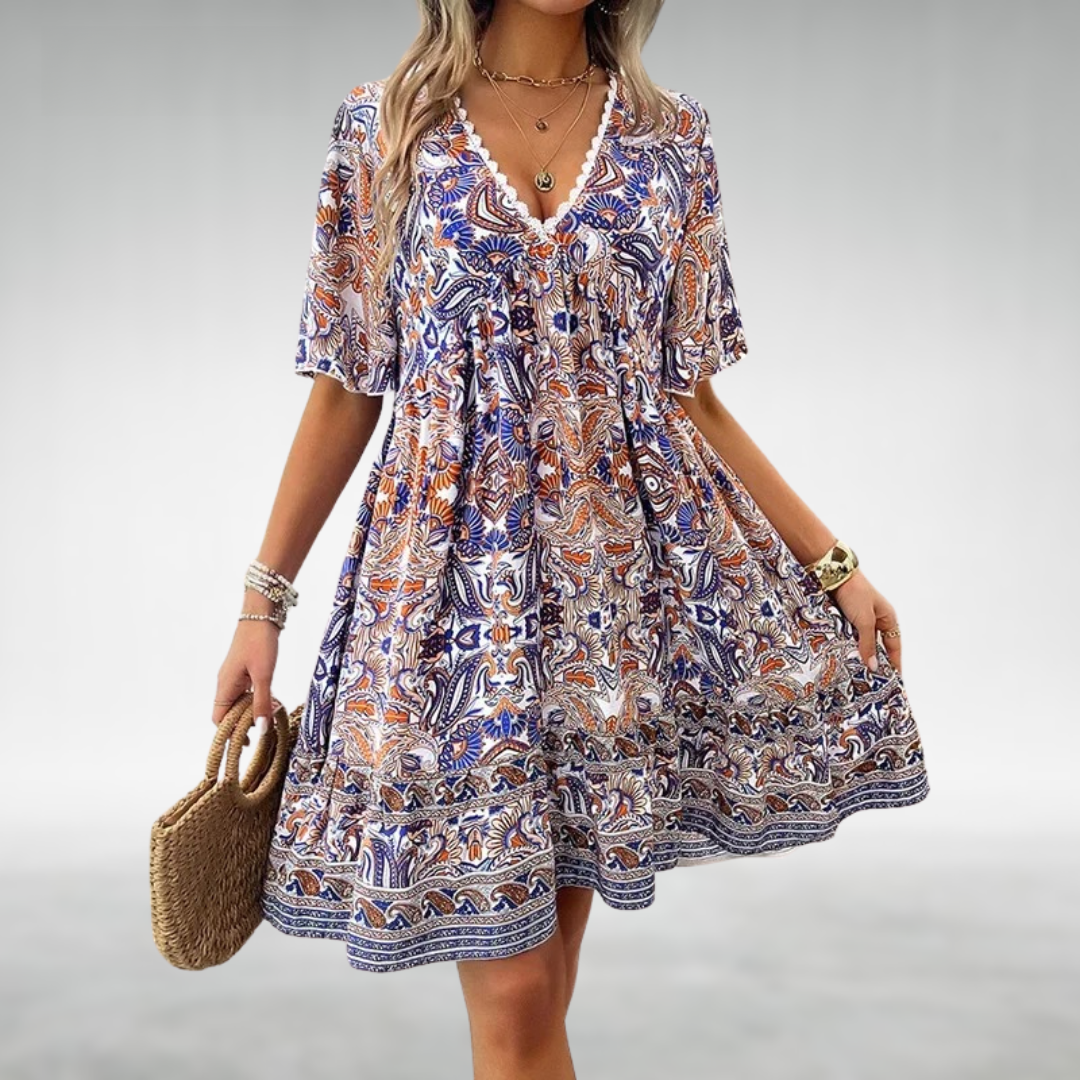 Women's V-Neck Bohemian Summer Dress - Flowy & Casual