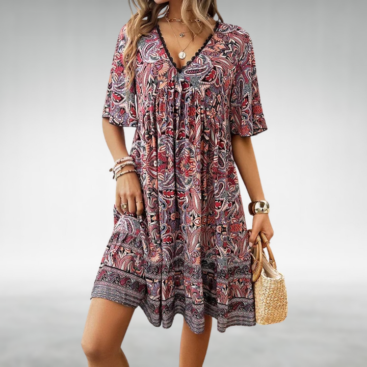 Women's V-Neck Bohemian Summer Dress - Flowy & Casual