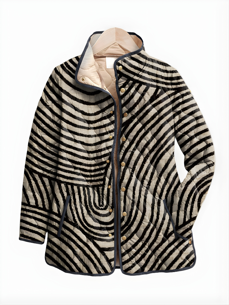 Women's Quilted Jacket with Hand-Drawn Circular Pattern - Elena Harper