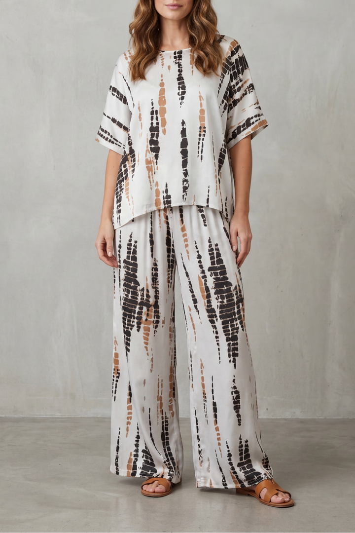 Women's Printed Short Sleeve Top and Trouser Co-ord Set Ermelle - Elena Harper