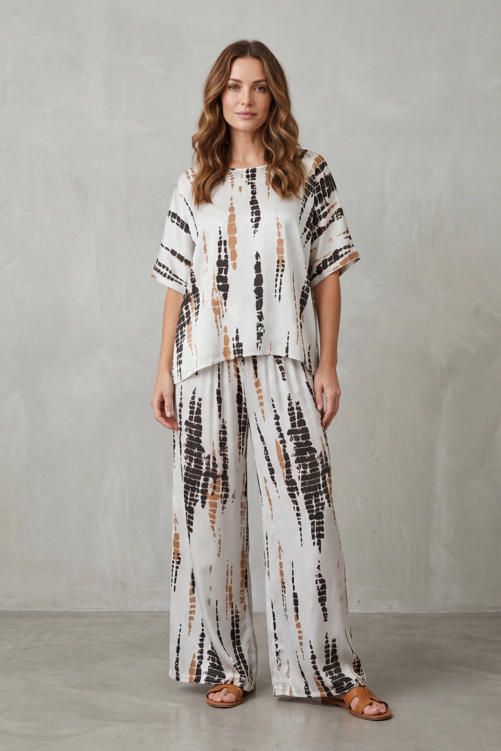 Women's Printed Short Sleeve Top and Trouser Co-ord Set Ermelle, view 2 - Elena Harper