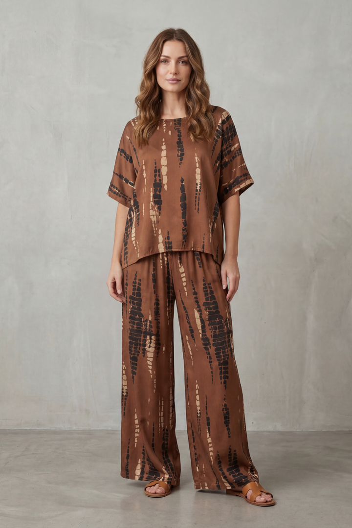 Women's Printed Short Sleeve Top and Trouser Co-ord Set Ermelle, view 10 - Elena Harper