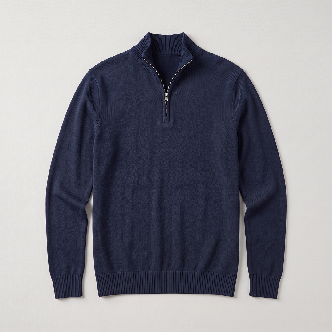 Montarello Men's Knit Pullover with Mock Neck and Quarter-Zip Closure