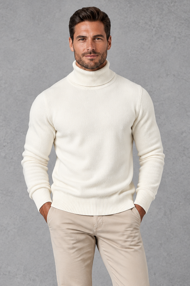 Men's Fine-Knit Roll Neck Jumper – Ribbed Trims & Tailored Fit
