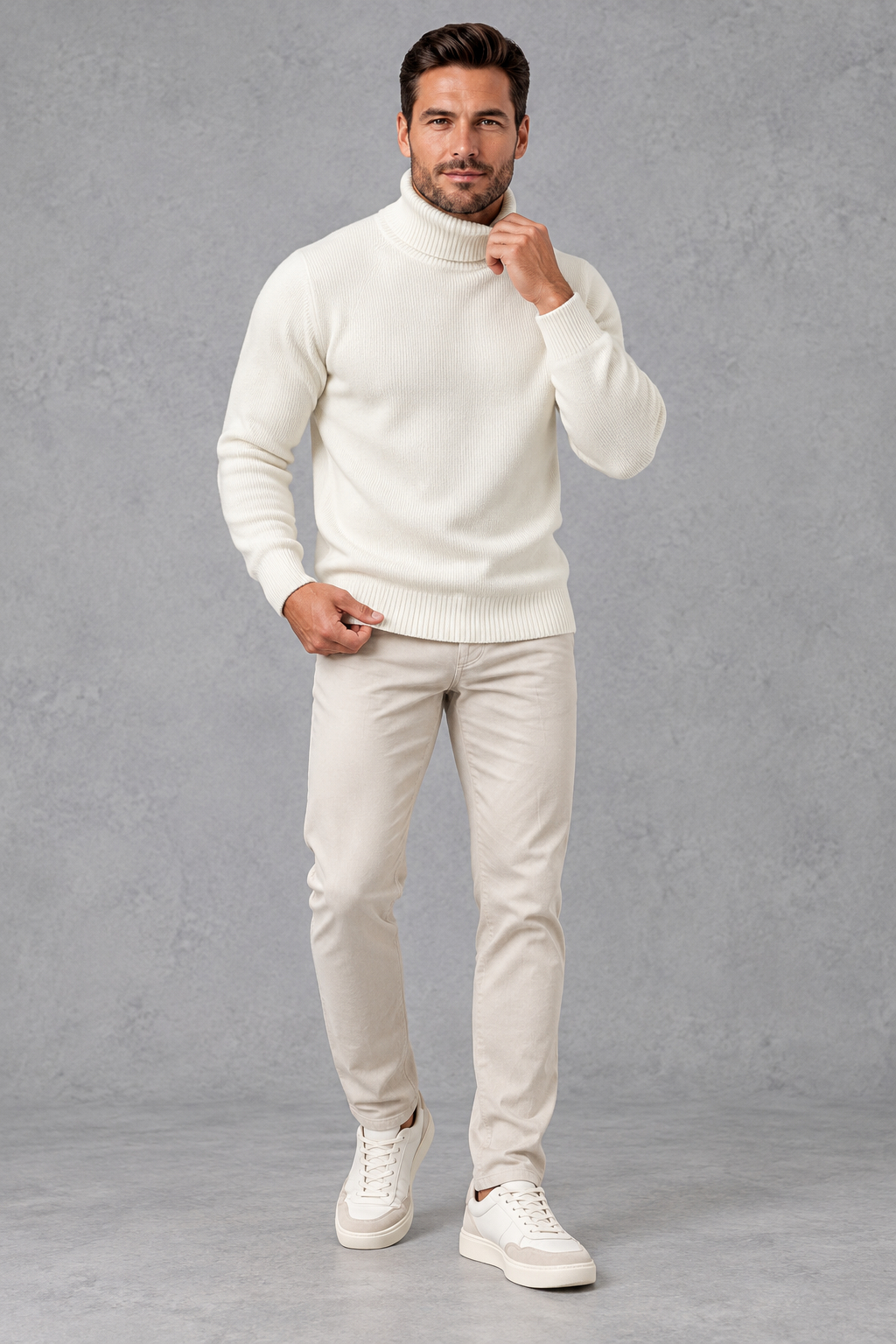 Men's Fine-Knit Roll Neck Jumper – Ribbed Trims & Tailored Fit