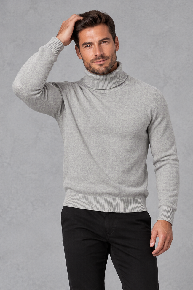 Men's Fine-Knit Roll Neck Jumper – Ribbed Trims & Tailored Fit