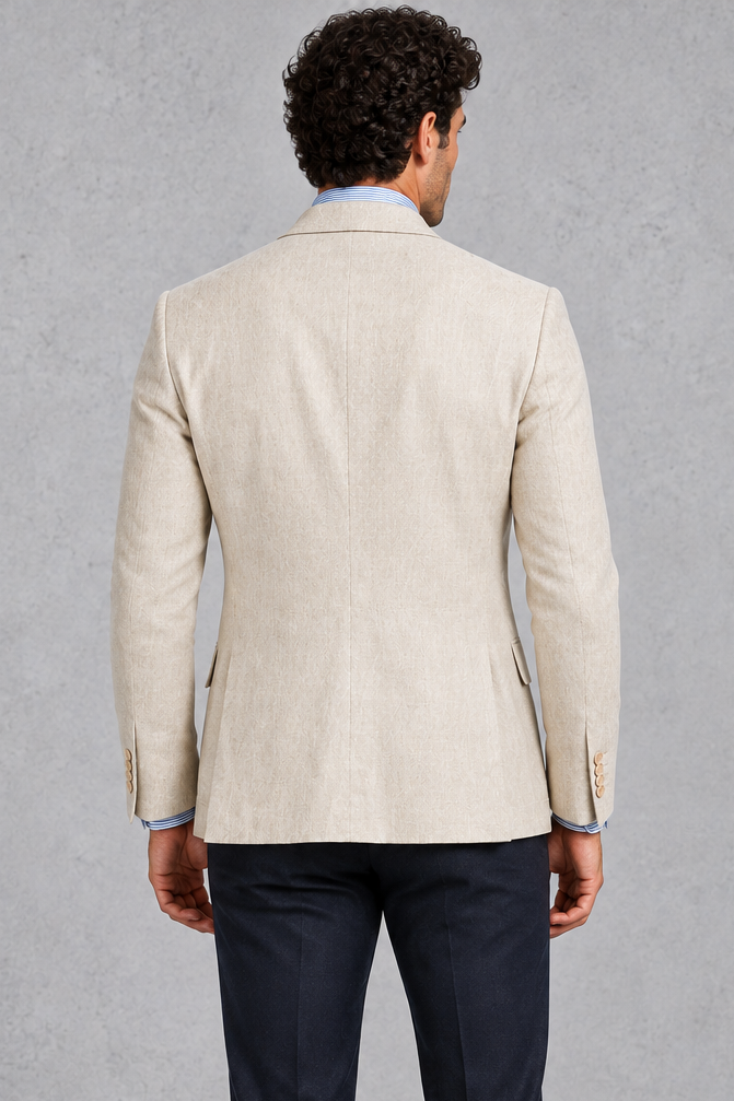 Men's Slim Fit Linen-Look Blazer Lightweight Summer Tailoring, view 4 - Elena Harper