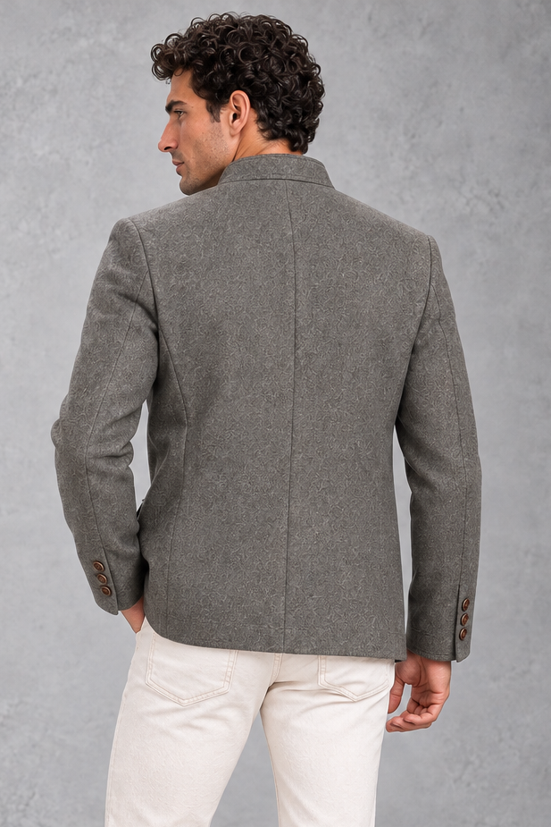 Men's Stand-Collar Jacket Brushed Finish & Six-Button Front, view 4 - Elena Harper