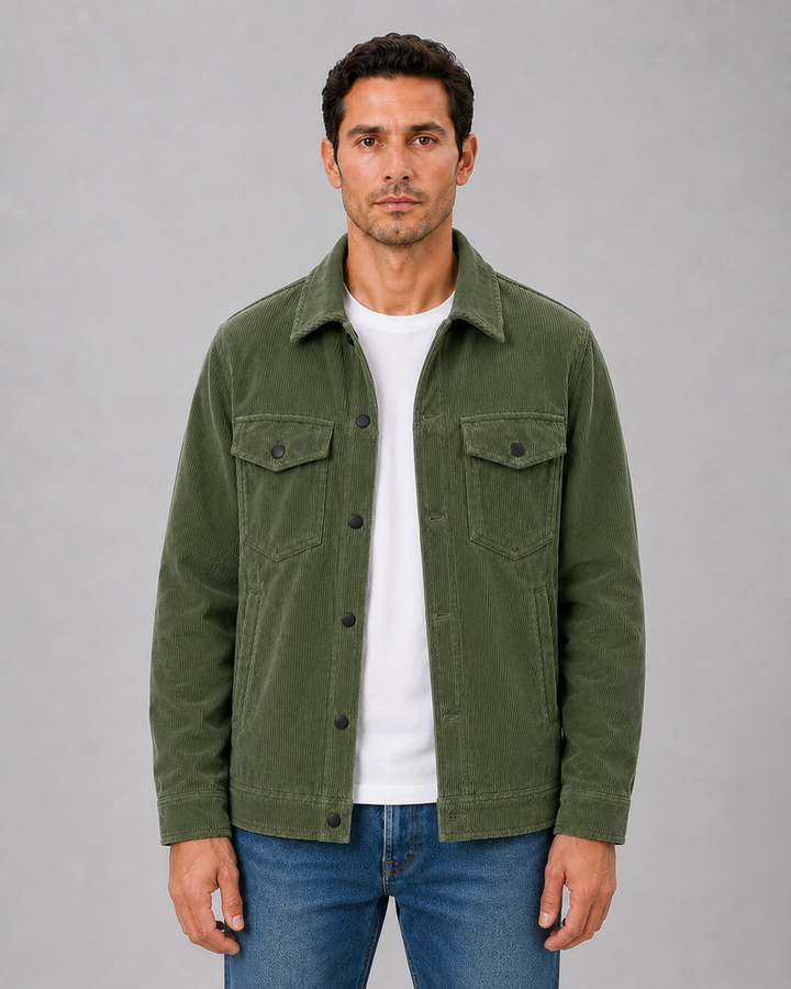 Men's Montarello Corduroy Overshirt Jacket with Snap Button Closure