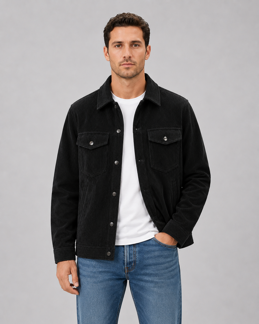 Men's Montarello Corduroy Overshirt Jacket with Snap Button Closure