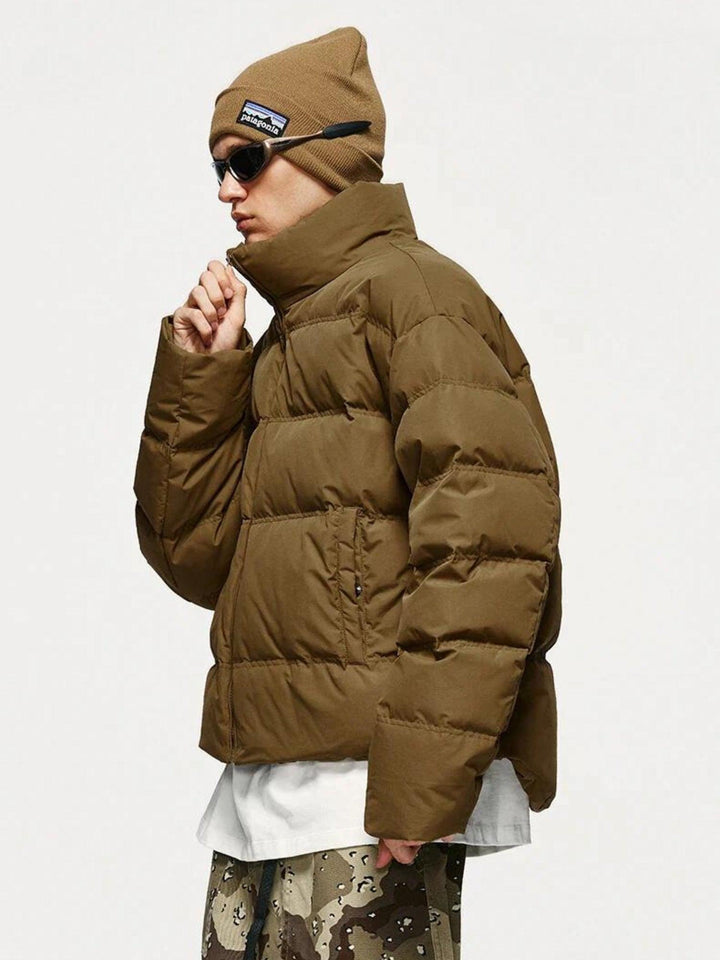 Men's Cropped Puffer Jacket with High Collar