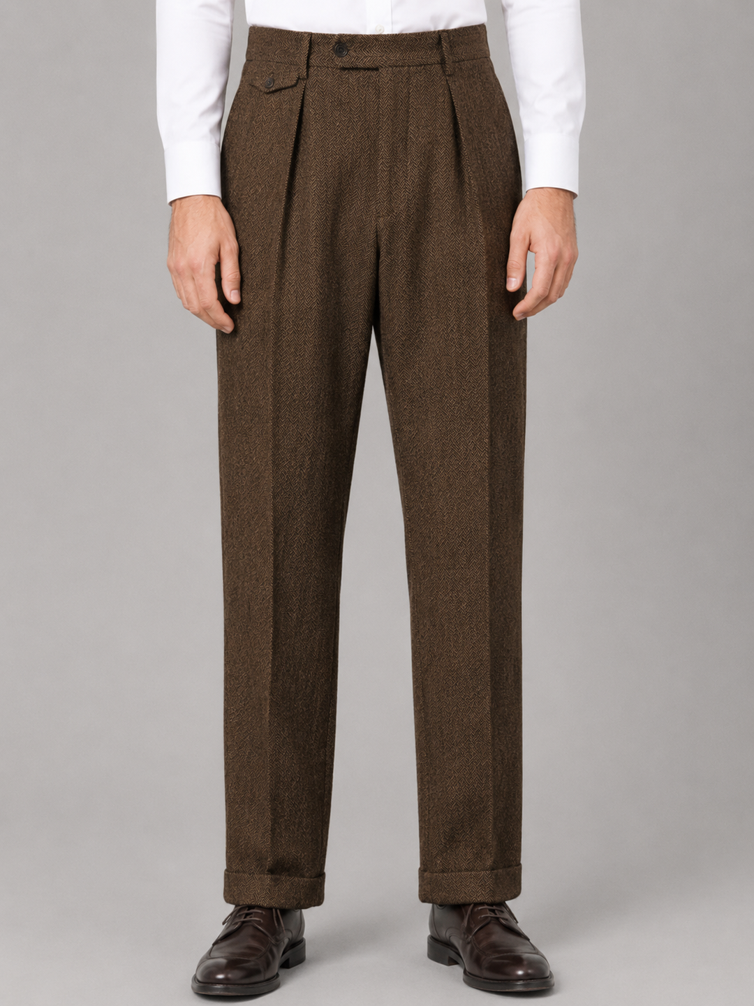 Men’s Herringbone Pleated Tailored Trousers