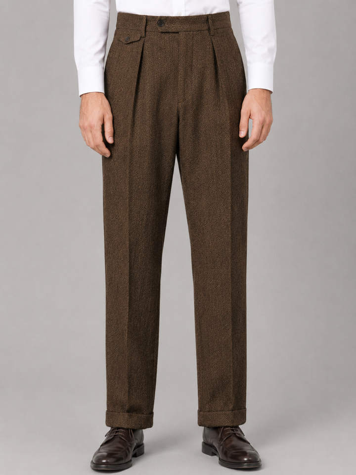 Men’s Herringbone Pleated Tailored Trousers