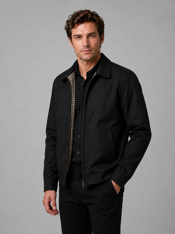 Men's Jacket with Zipper and Classic Collar