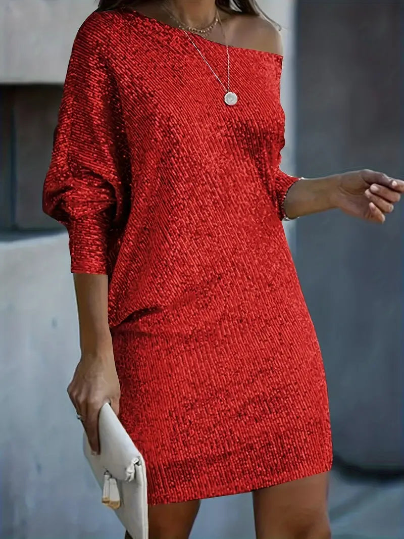 Annie Sparkling Sequin Dress with Off-Shoulder Look, view 6 - Elena Harper
