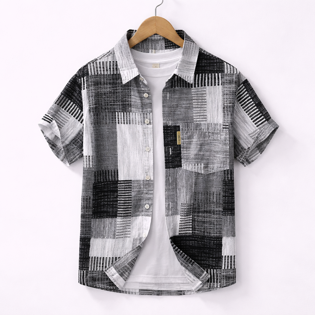 ELENA HARPER™  |  SHORT SLEEVE PATCHWORK SHIRT FOR MEN