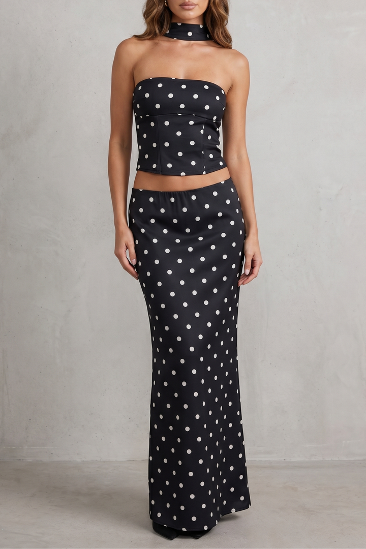Women's Polka Dot Bandeau Top and Maxi Skirt Set Camorine - Elena Harper
