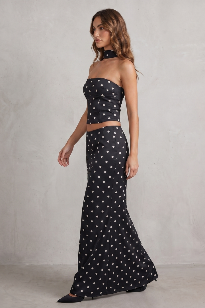 Women's Polka Dot Bandeau Top and Maxi Skirt Set Camorine, view 3 - Elena Harper