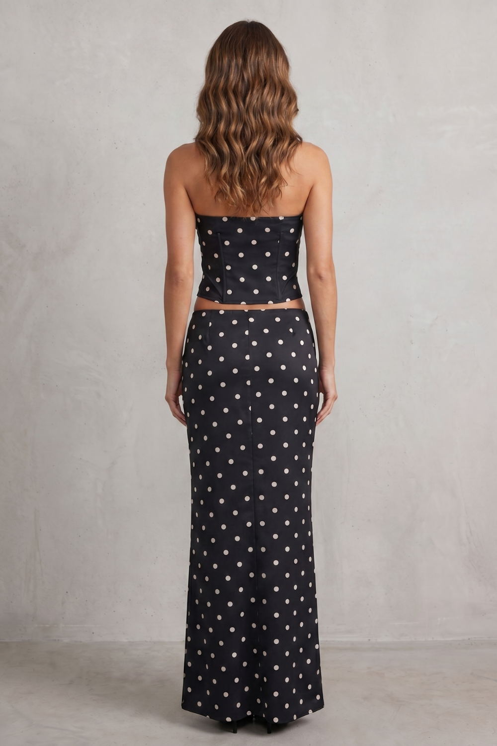 Women's Polka Dot Bandeau Top and Maxi Skirt Set Camorine, view 4 - Elena Harper