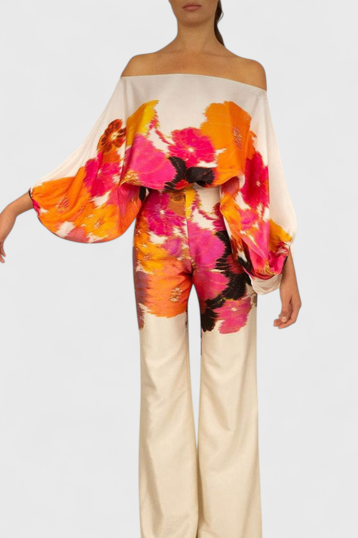 Sybella Printed Two-Piece Set with Wide-Leg Pants, view 9 - Elena Harper
