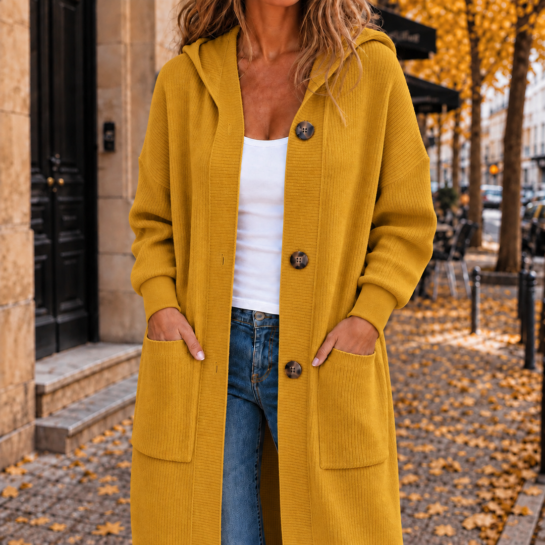 Coziva – Hooded Button-Front Knit Cardigan