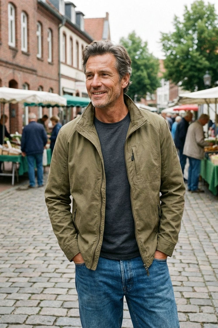 Men's Jacket with Zipper and Stand-Up Collar