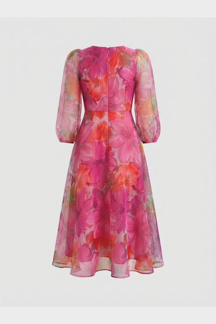 Dress for Women with Floral Pattern and Puff Sleeves