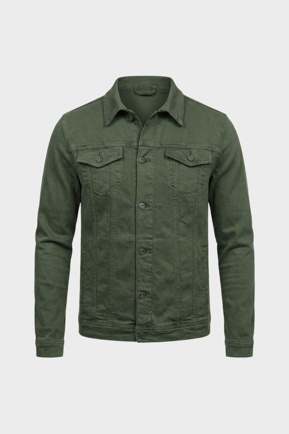 Men's Denim Jacket with Button Placket and Chest Pockets