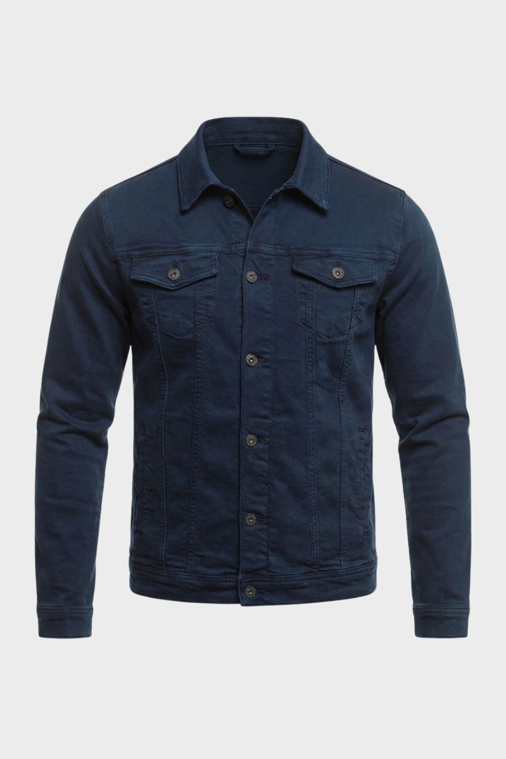 Men's Denim Jacket with Button Placket and Chest Pockets