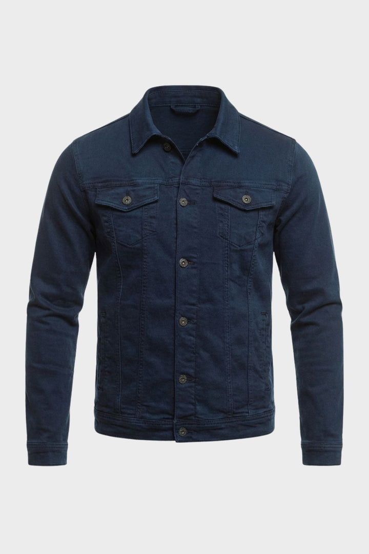 Men's Denim Jacket with Button Placket and Chest Pockets