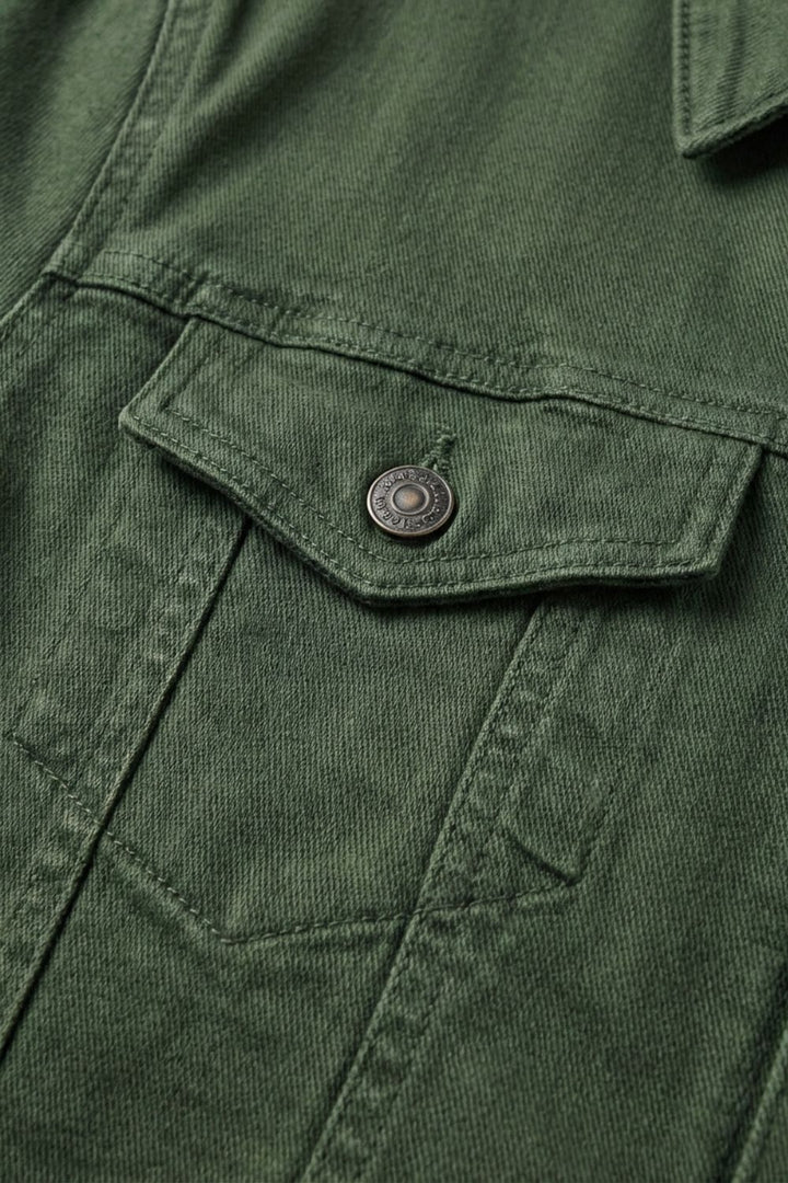 Men's Denim Jacket with Button Placket and Chest Pockets