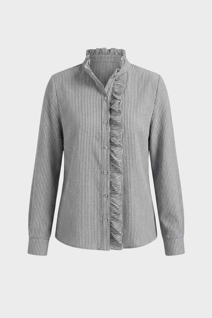 Ladies' Blouse with Ruffles and Stand-Up Collar