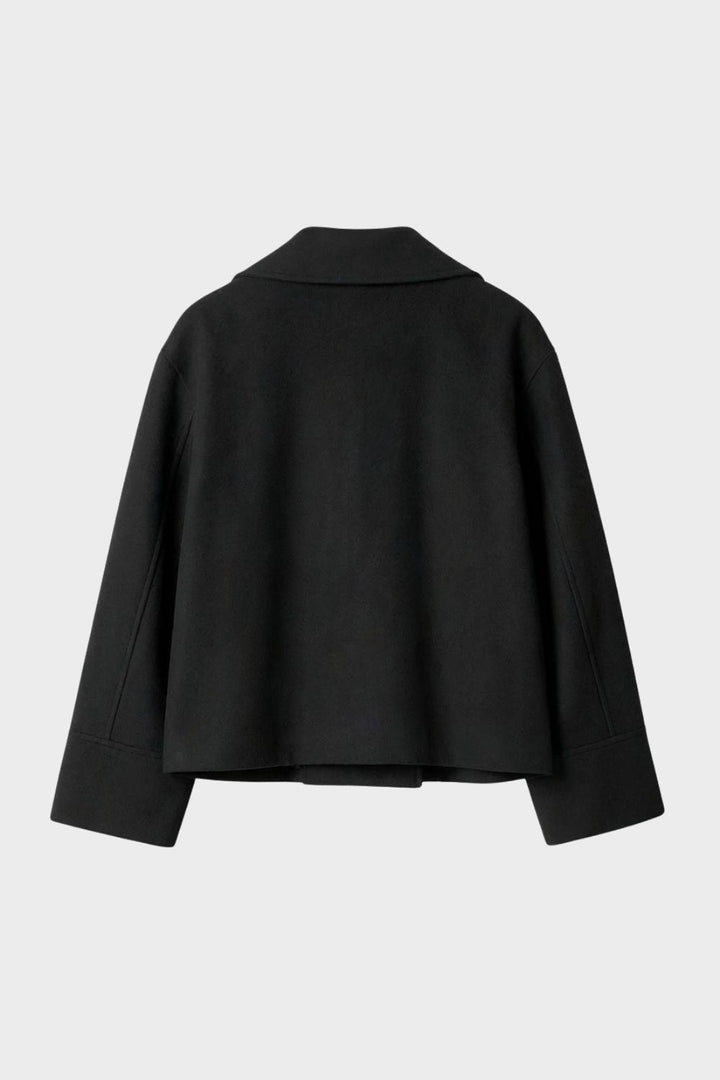 Women's Short Jacket with Lapel Collar and Button Placket