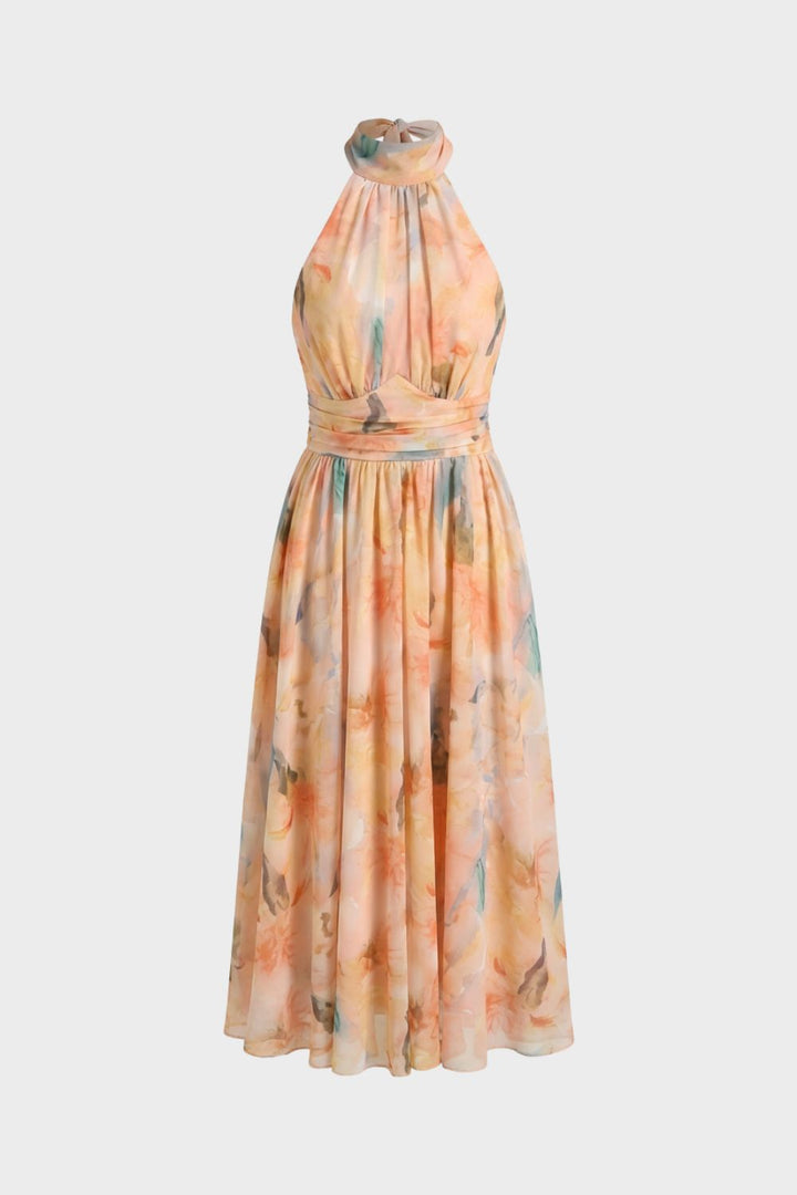 Maxi Dress for Women with Floral Pattern and Halter Neck