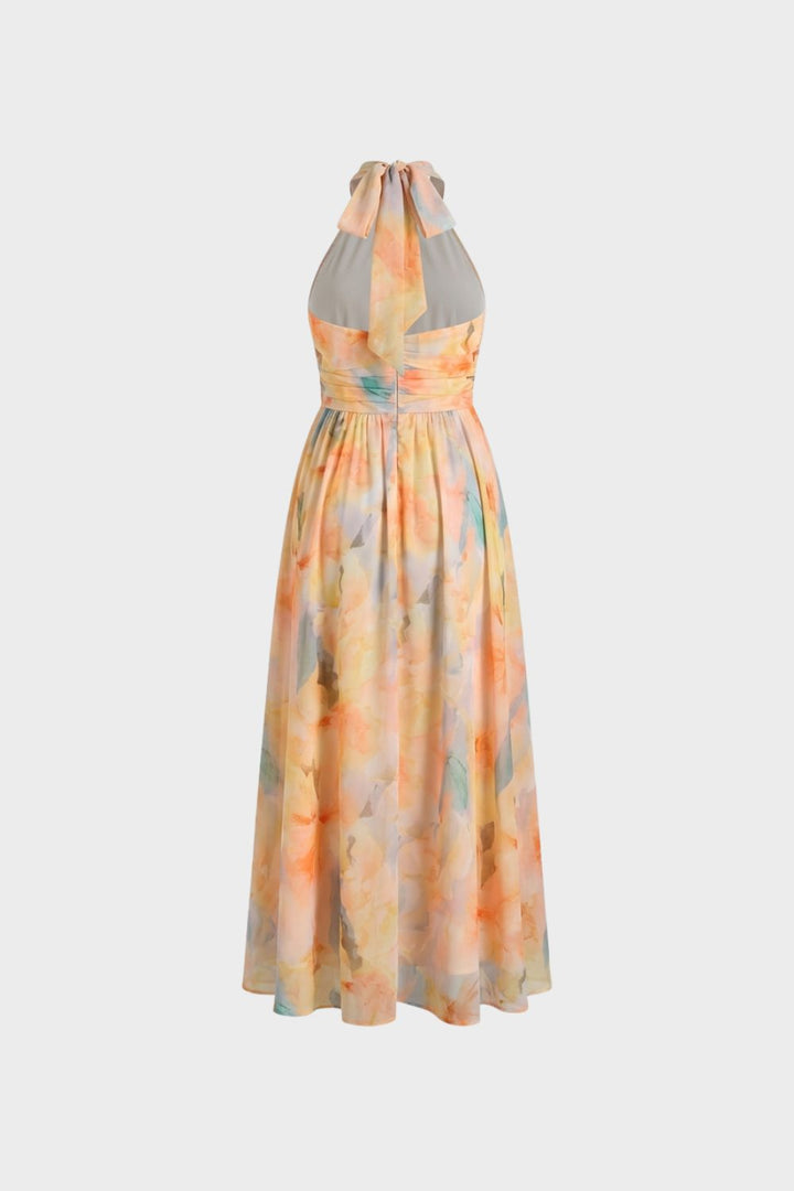 Maxi Dress for Women with Floral Pattern and Halter Neck