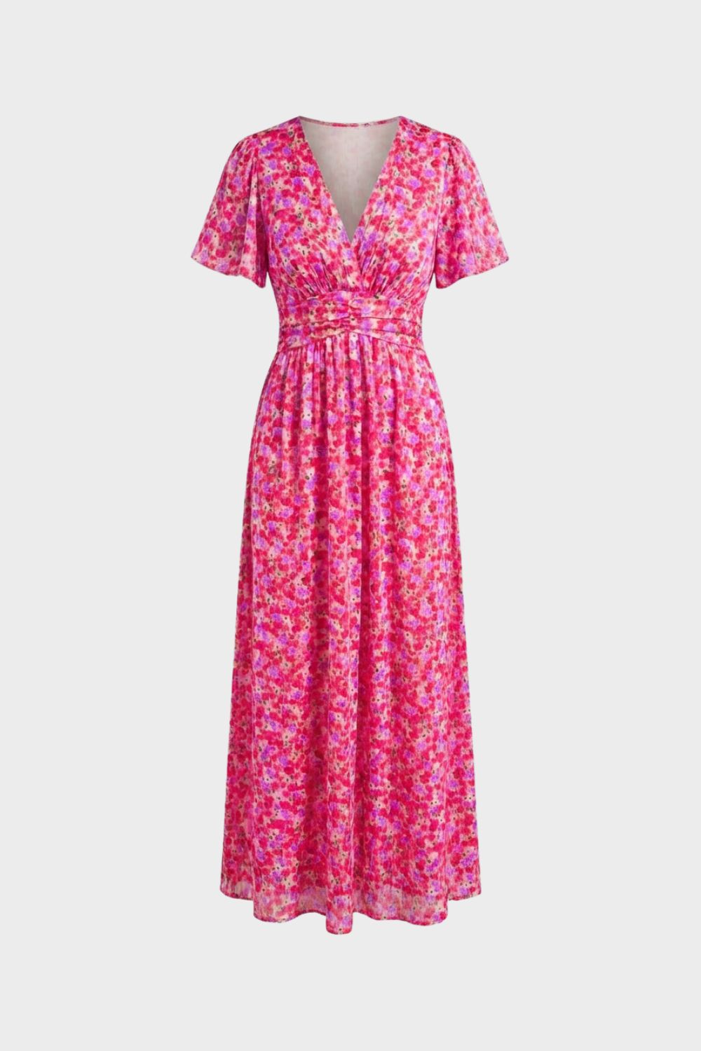 Maxi Dress for Women with V-Neck and Floral Pattern