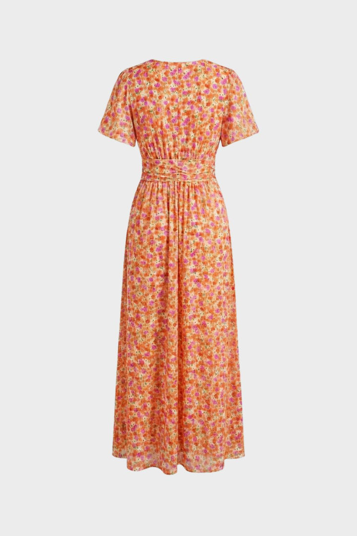 Maxi Dress for Women with V-Neck and Floral Pattern