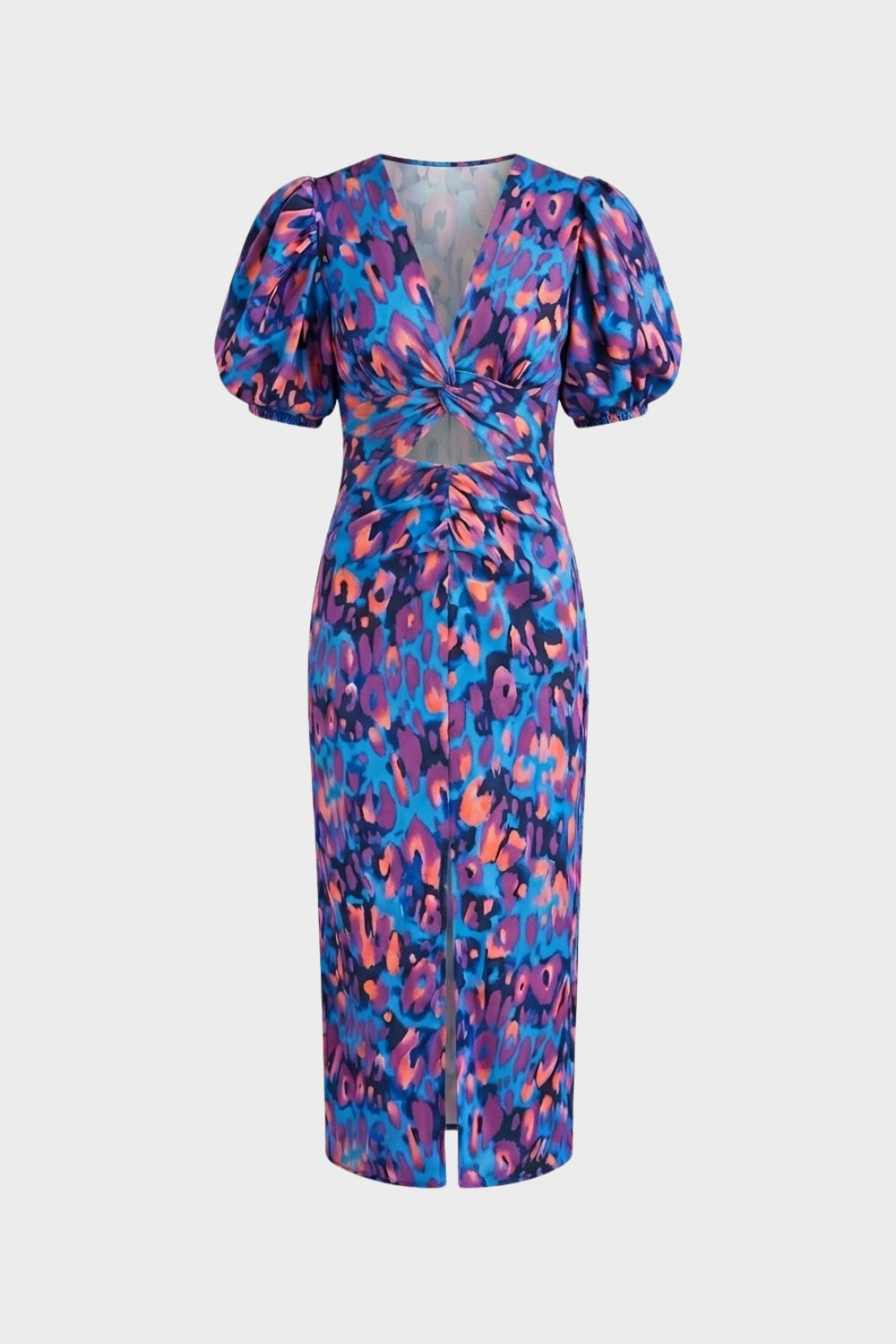 Women's Midi Dress with V-Neck and Floral Pattern