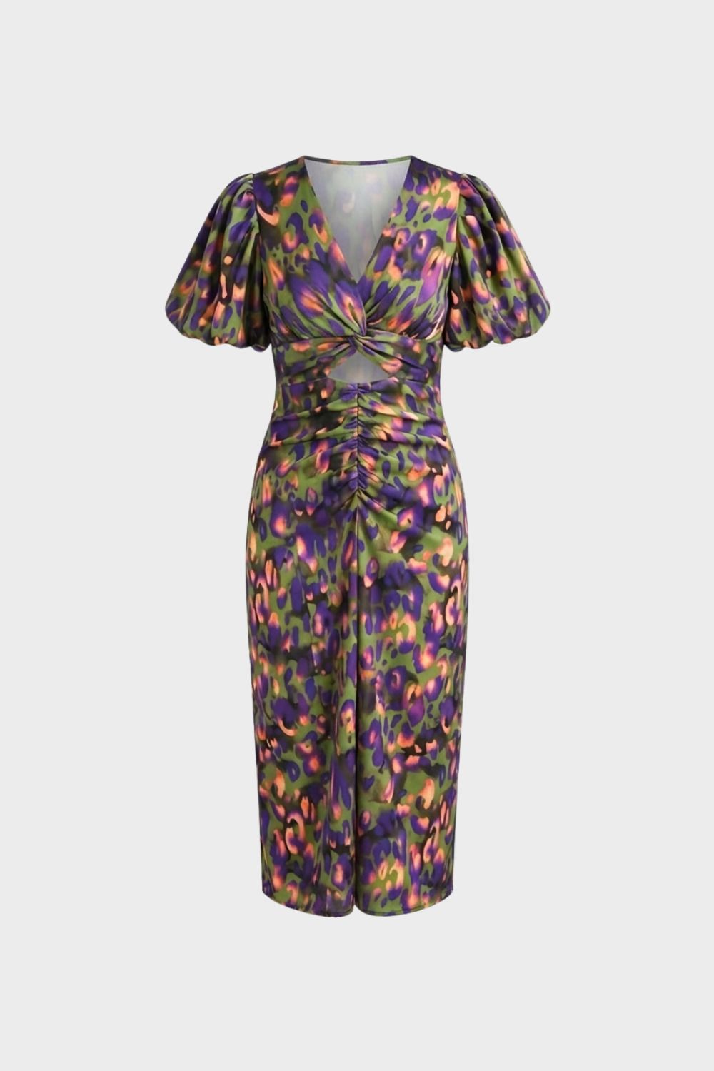 Women's Midi Dress with V-Neck and Floral Pattern