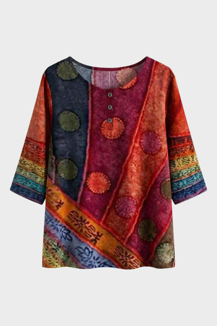 Women's Blouse 3/4 Sleeve with Round Neck Colorful Pattern